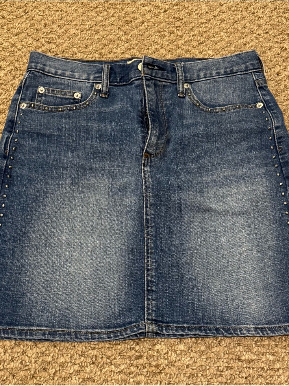 GAP Light Blue Denim Skirt with Stud Embellishment along seem